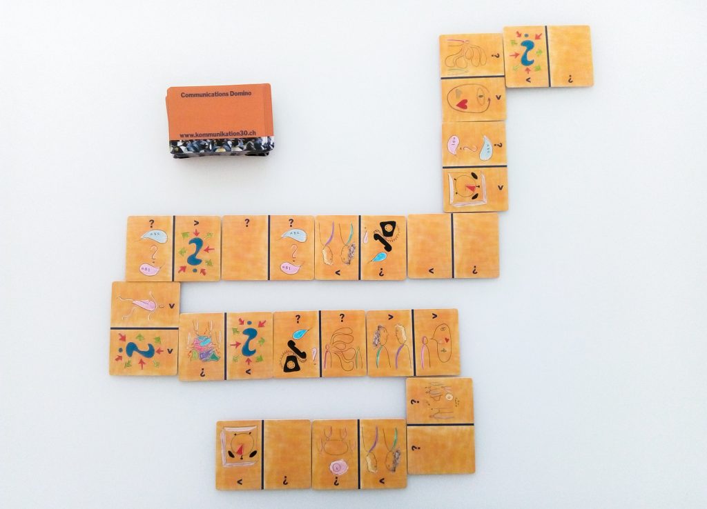 Dominokarten mit kommunikativen Herausforderungen und Lösungsoptionen